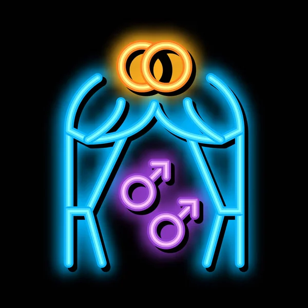 Gayové manželství neon záře ikona ilustrace — Stockový vektor