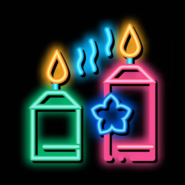 Candele aromatiche ardenti neon bagliore icona illustrazione — Vettoriale Stock