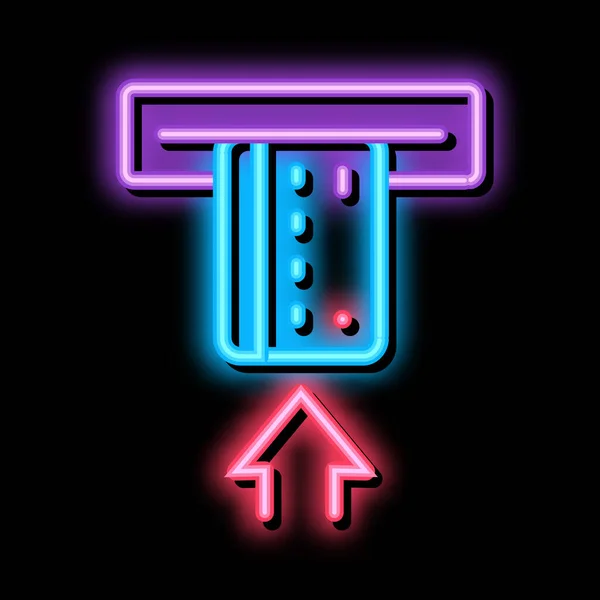 Kort insats i bank terminal neon glöd ikon illustration — Stock vektor