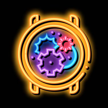 Saat mekanizması neon ışıklı ikon resimlemesi