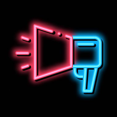 Web shop hoparlörleri Neon Işıltısı ikonu illüstrasyonu reklamları