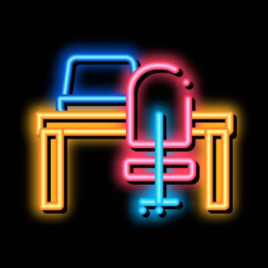 çalışma masası ve sandalye neon ışıklı ikon illüstrasyonu