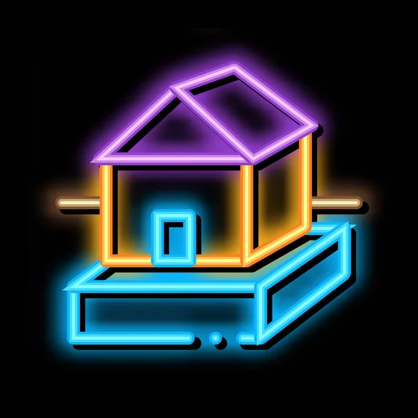 House on foundation neon glow icon illustration — Stock Vector