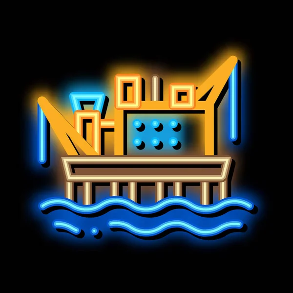 Crane on sea station neon glow icon illustration — Stockvektor