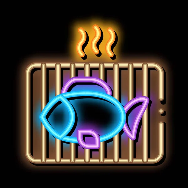 Gotowanie bbq ryby neon blask ikona ilustracja — Wektor stockowy