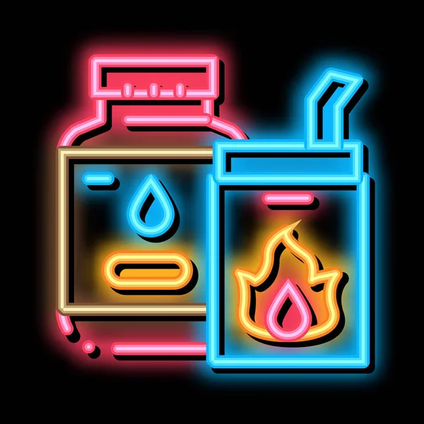 Bbq vätska för brand neon glöd ikon illustration — Stock vektor