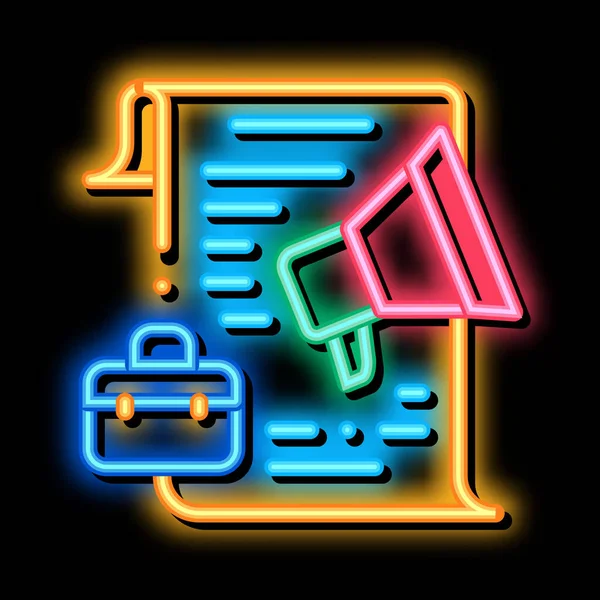 Obchodní smlouva reproduktor neon záře ikona ilustrace — Stockový vektor