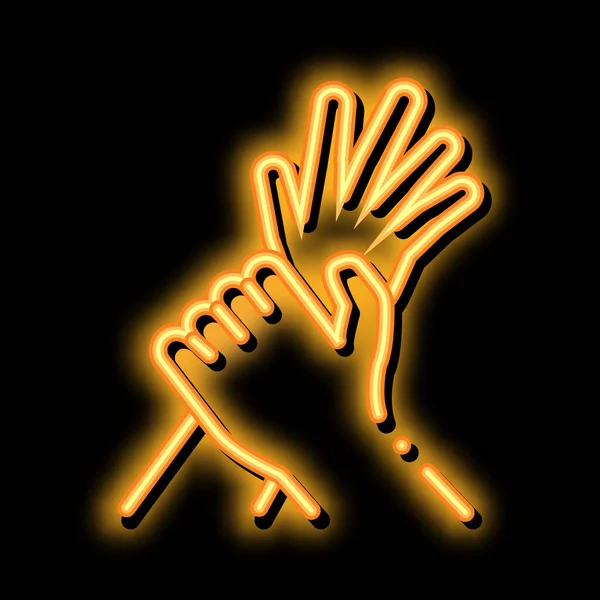 Ręka trzymać ramię stop hit neon świecące ilustracja — Wektor stockowy