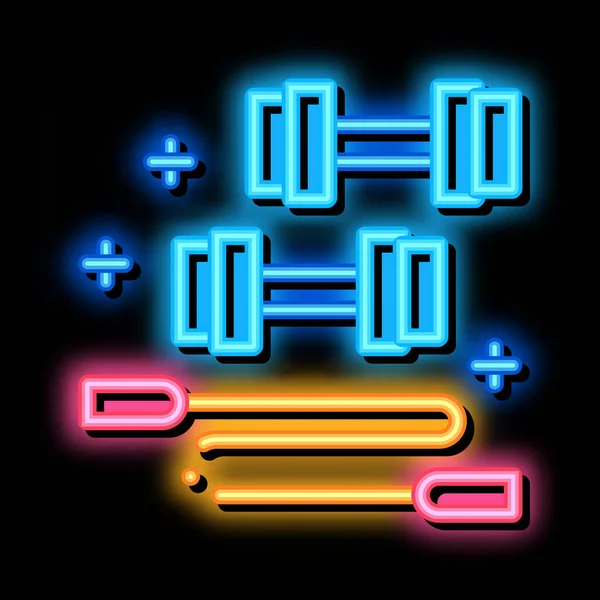 Hantlar och hopprep neon glöd ikon illustration — Stock vektor
