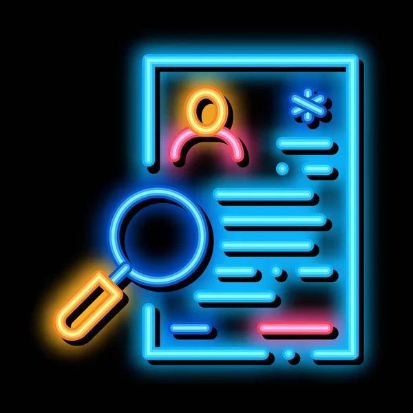 Research cv neon glow icon illustration — 스톡 벡터