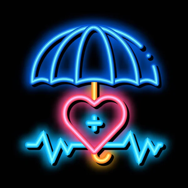 Heart cardio and umbrella neon glow icon illustration — Stockvektor