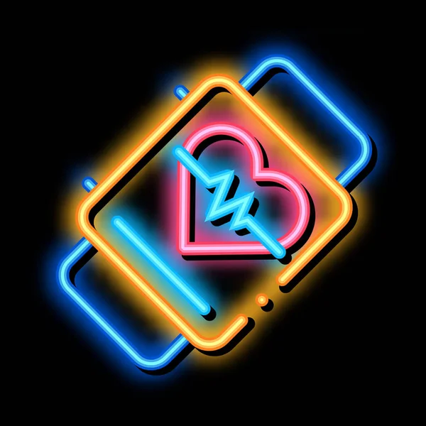 Fitness karkötő óra szív szív-neon izzás ikon illusztráció — Stock Vector