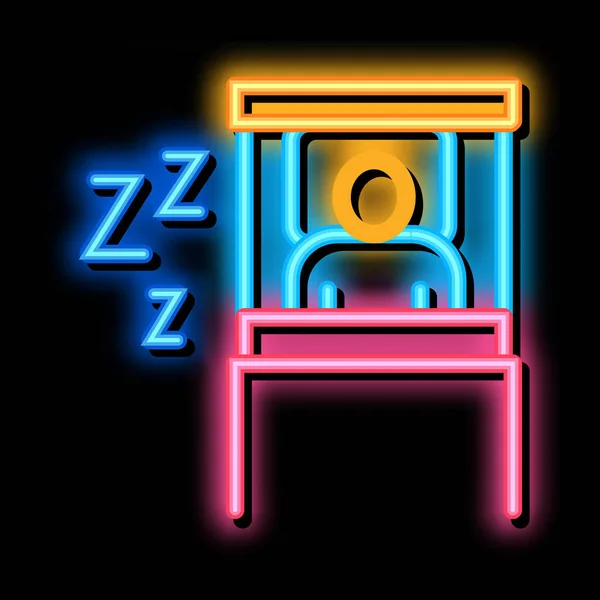 Tiempo de sueño humano en la cama neón brillo icono ilustración — Archivo Imágenes Vectoriales