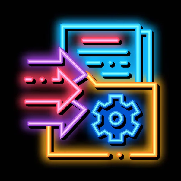 Dokument lägga till i mappen neon glöd ikon illustration — Stock vektor