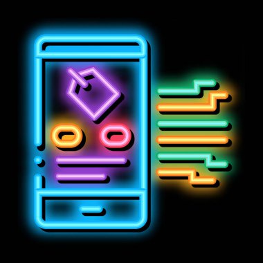 nöropazarlama akıllı telefon etiketi uygulaması neon parlaklık simgesi illüstrasyonu