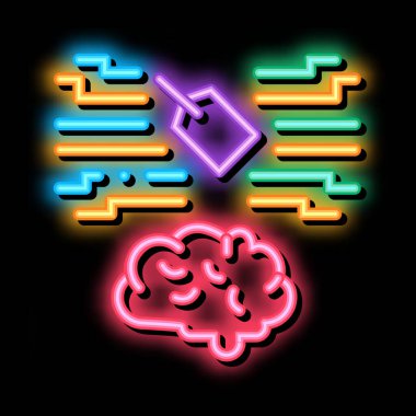 nöropazarlama etiketi ve beyin neon ışıklı ikon resimlemesi