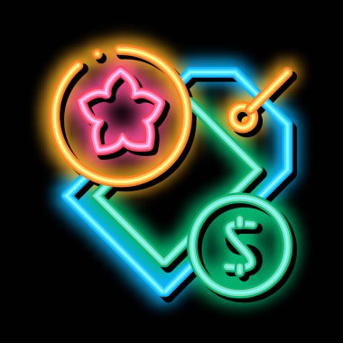 Çiçekçi fiyat etiketi neon parlaklık simgesi resimlemesi