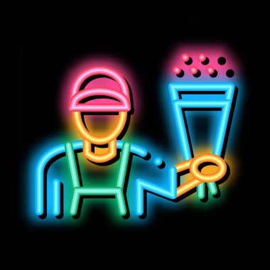 Çiçekçi kurye teslimatı neon ışıltı simgesi illüstrasyonu