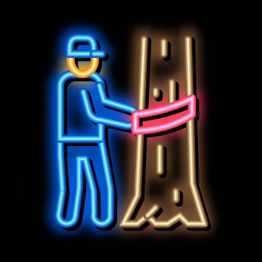 Ağaç kesen neon ışıklı ikon illüstrasyonu