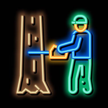 Ağaç kesen işçi neon ışıklı ikon illüstrasyonu