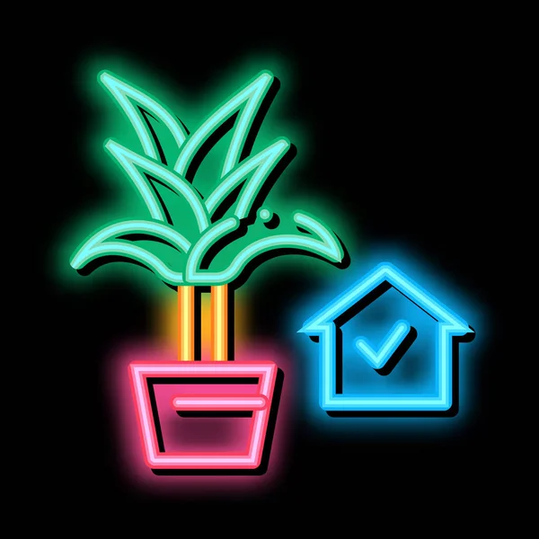 Inhemska krukväxt blomma neon glöd ikon illustration — Stock vektor