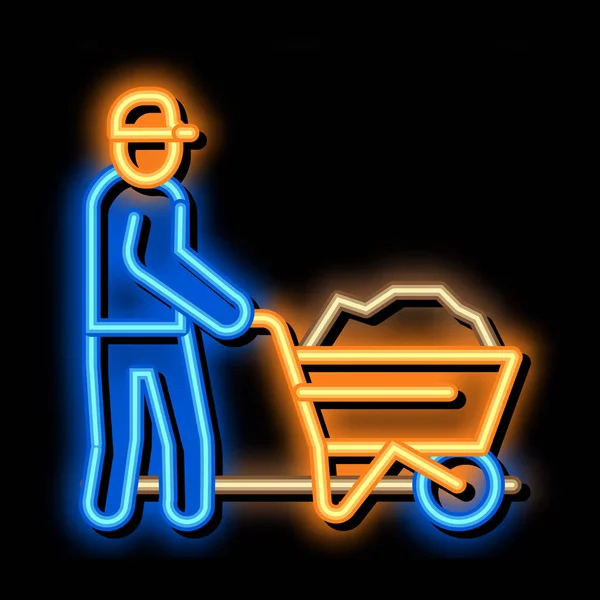 El arabası neon ışıklı ikon illüstrasyonlu işçi — Stok Vektör