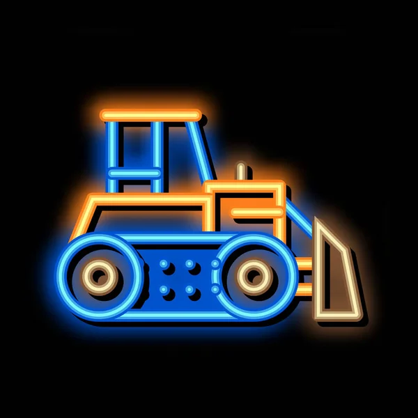 Road repair bulldozer neon glow icon illustration — Stock Vector