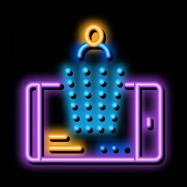 Conception personne sur téléphone néon lumineux icône illustration — Image vectorielle