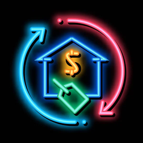 住宅資金の割合を繰り返すネオングローのアイコンイラスト — ストックベクタ
