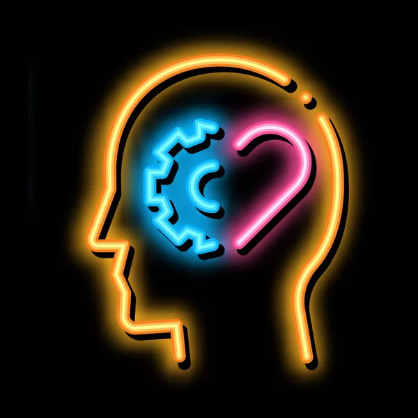 Human brain settings and heart neon glow icon illustration — Stockvektor