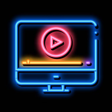 bilgisayar neon ışıklı ikon illüstrasyonunda film izle