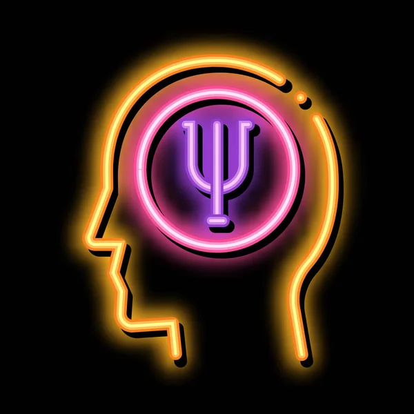 Psychologia w ludzkim mózgu neon świeci ikona ilustracji — Wektor stockowy