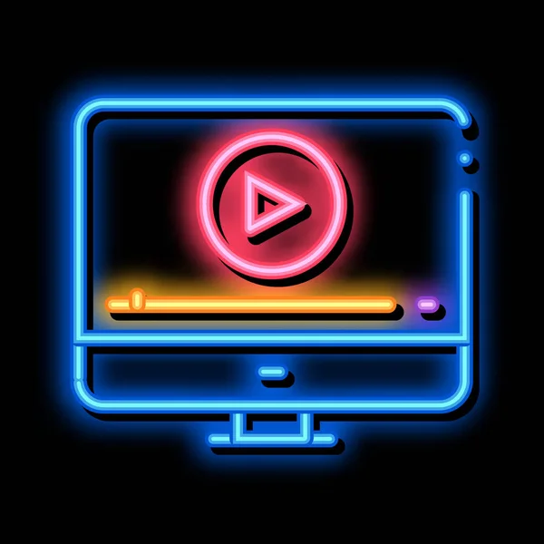 Assistir filme no computador neon brilho ícone ilustração — Vetor de Stock
