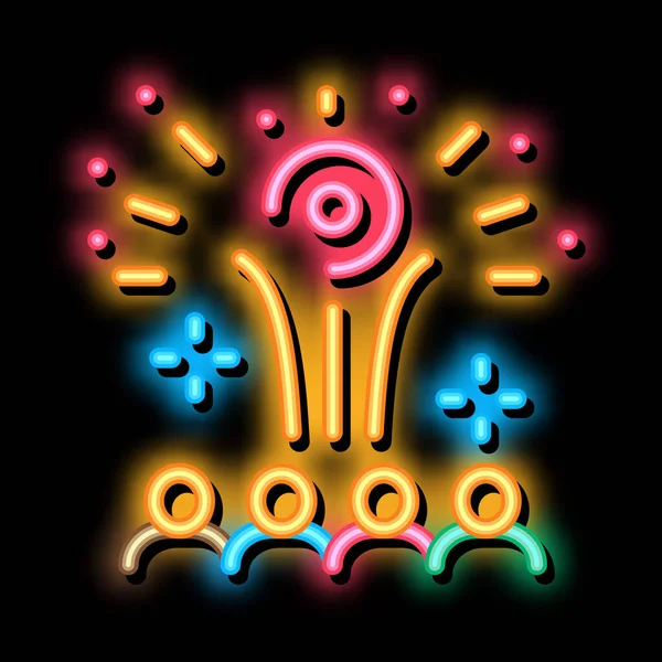 Kontemplacja przez ludzi fajerwerków neon blask ikona ilustracja — Wektor stockowy