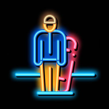 Snowboard sporcusu neon ışıklı ikon illüstrasyonu
