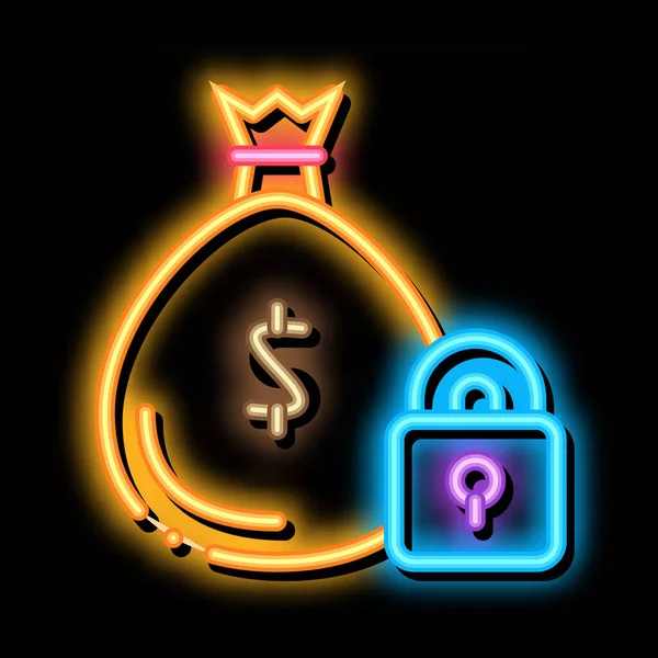 Gambar ikon lampu neon proteksi tas uang - Stok Vektor