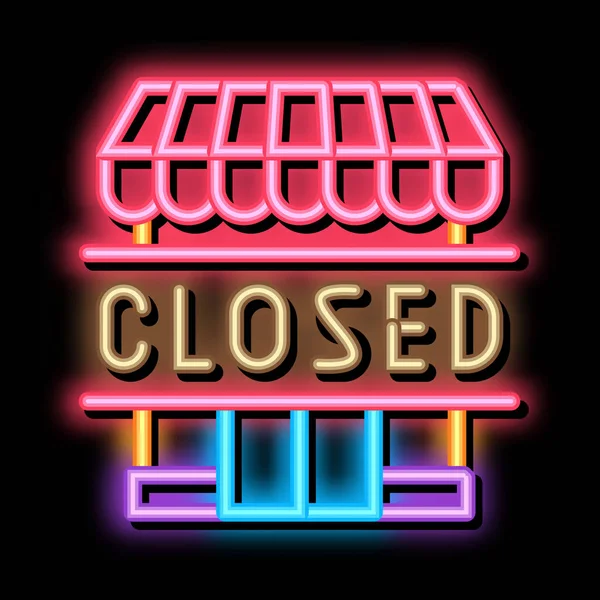 Κλειστό κατάστημα νέον λάμψη εικόνα εικονίδιο — Διανυσματικό Αρχείο