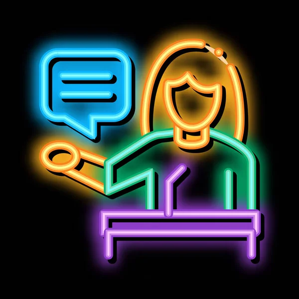 Seminer kadın öğretmen neon ışıklı ikon illüstrasyonu — Stok Vektör