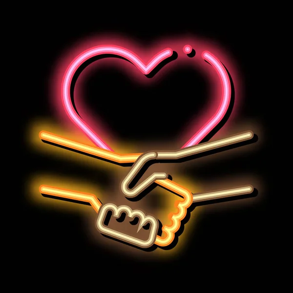 Multiraciale handdruk hart neon gloed pictogram illustratie — Stockvector