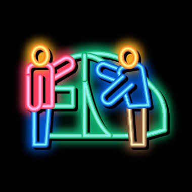 İnsan çadırı neon ışıklı ikon resimlemesi