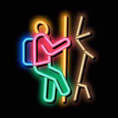 Tırmanan dağcı neon ışıklı ikon illüstrasyonuName