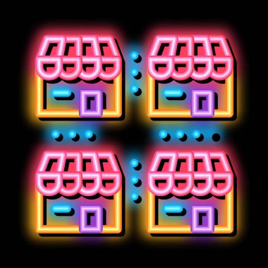 Bayilik iş binaları neon ışıklı ikon illüstrasyonu