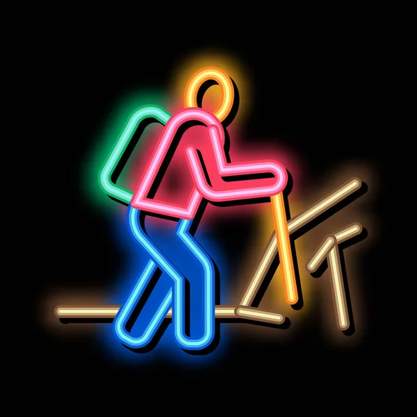 Illustrazione dell'icona del neon di escursionismo umano — Vettoriale Stock