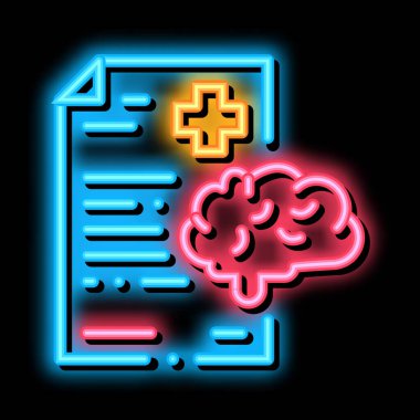 Bunama tıbbi raporu neon parıltısı simgesi illüstrasyonu