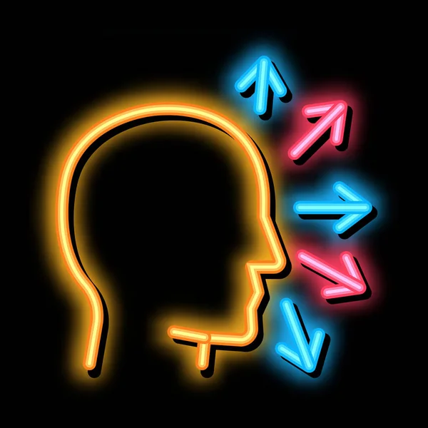 Cabeça humana e flechas neon brilho ícone ilustração — Vetor de Stock