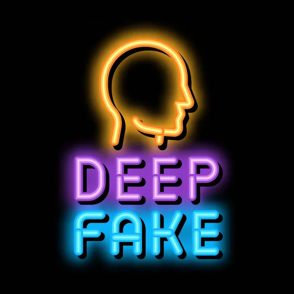 Deepfake menschliches Gesicht Neon Glow Symbol Illustration — Stockvektor