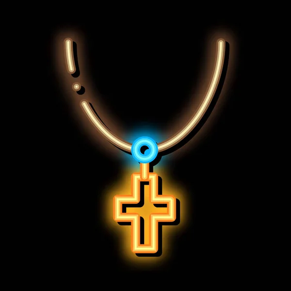 Keresztény kereszt a nyakon neon ragyogás ikon illusztráció — Stock Vector