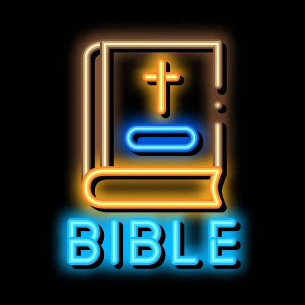 Szent Biblia keresztények neon izzás ikon illusztráció — Stock Vector
