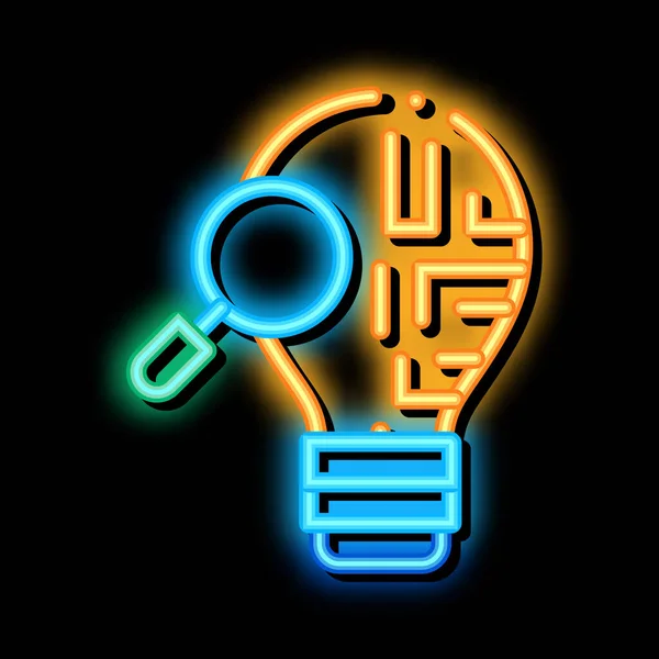 Cérebro savvy pesquisa ícone de brilho de néon ilustração — Vetor de Stock
