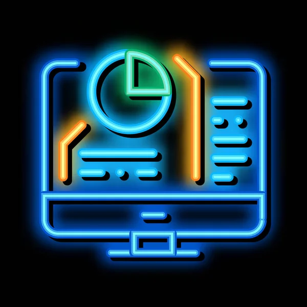 Pite chart számítógép neon világítás ikon illusztráció — Stock Vector